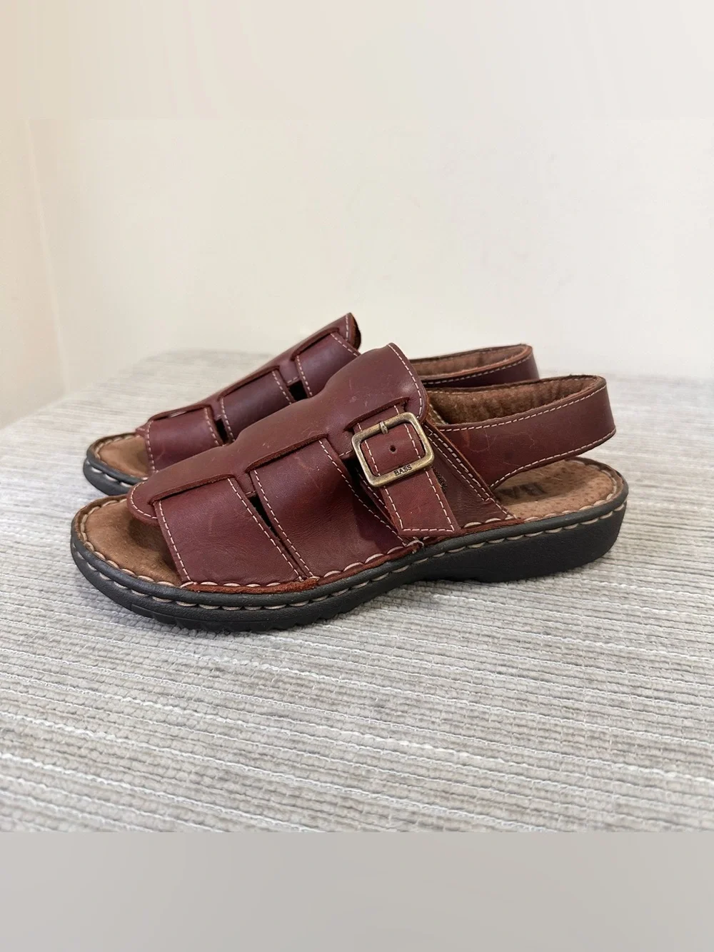 Bass Boys Brown Leather Fisherman Sandals Adjustable Buckle Slingback Size 5M